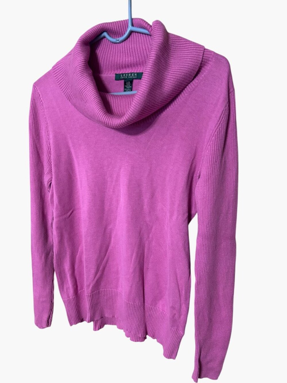 Lauren Ralph Lauren Pink Cotton Cowl Turtleneck Sweater Ribbed Sleeves Women's L